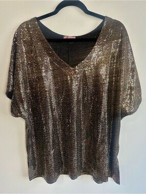 Ragdoll Metallic Bronze Sequin V-Neck Women's Top size 2X New